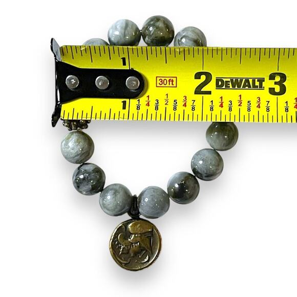 Gemstone Stretch Bracelet Womens Faux Coin Gray Brown Boho Hippie Artsy - Picture 7 of 9